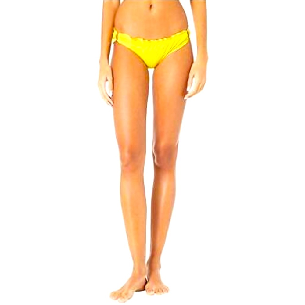 Kate Spade New York Solid Ruffle Edge Bikini Bottom, Women's Size XL, Lemon Cake